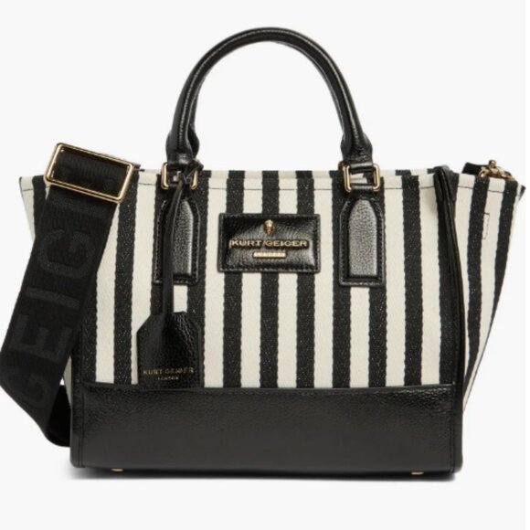 Kurt Geiger Black and White Striped Chiswick Small Shopper Tote Bag Crossbody - Picture 1 of 8